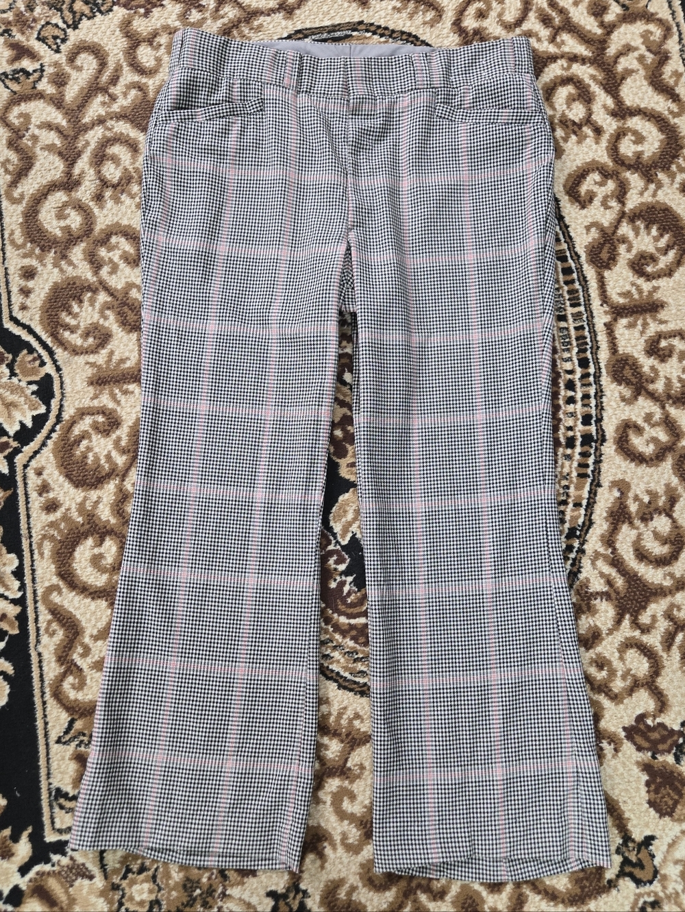 Retro Polyester Gingham Plaid Slacks Dress Pants Trousers 70s 1970s Leisure Suit